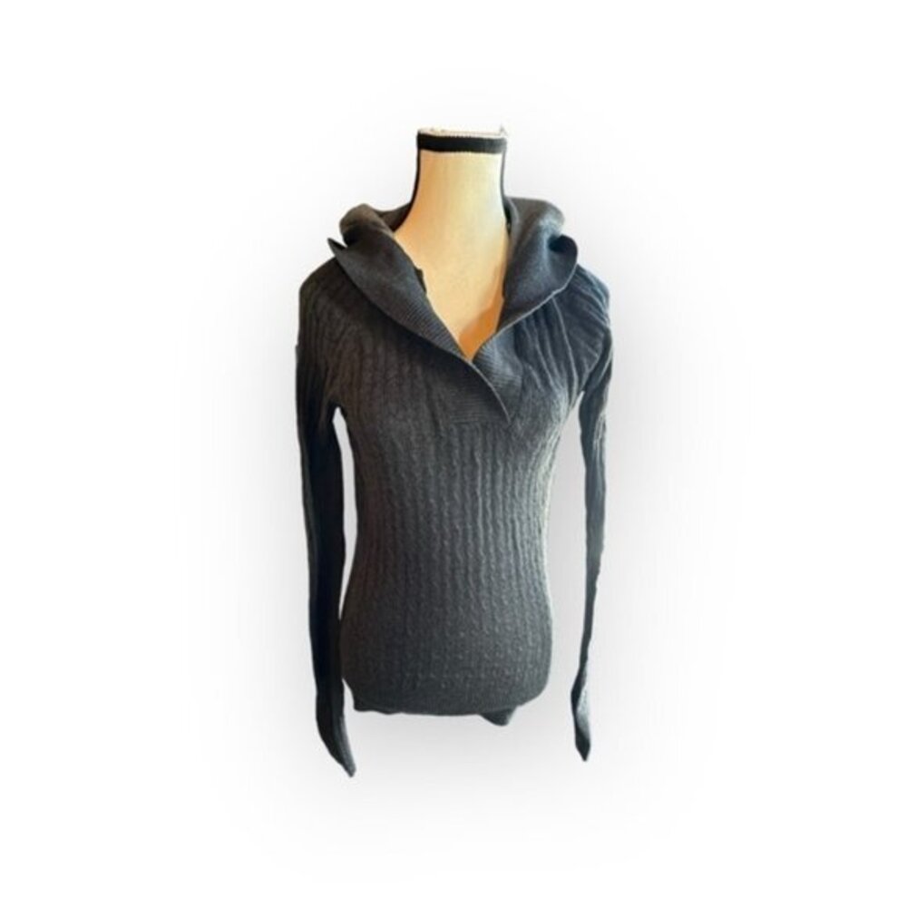 🆕 NWT Small Forever 21 Ribbed Knit Grey Wrap Collar Hoodie